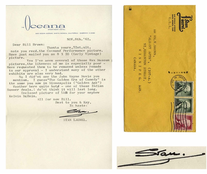 Stan Laurel Letter Signed -- ''...Yes I've seen several of those Wax Museum pictures, the likeness of me is especially poor...''